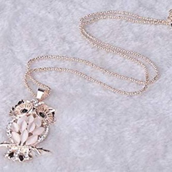 Rose Gold/blue Plated Opal Crystal Owl Pendant Necklace Long Sweater Chain - Picture 2 of 3